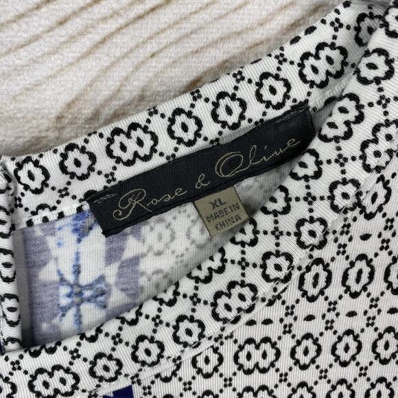 Anthropologie Rose & Olive Top Womans XL White Blue Zip Up Sleeveless Boho - Picture 3 of 12
